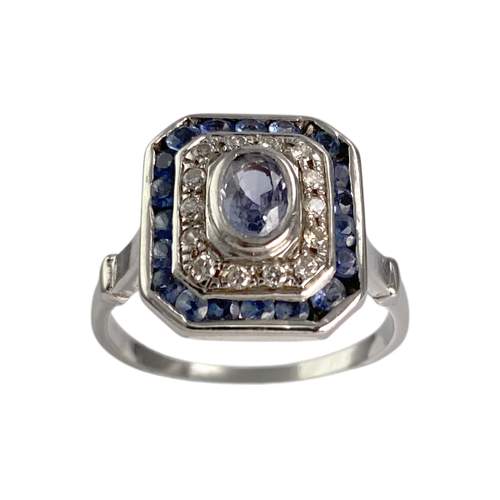 Bague d'occasion or 750 blanc diamants et saphirs