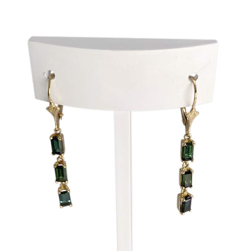 Boucles d'oreilles d'occasion or 750 jaune tourmalines vertes - vue 1