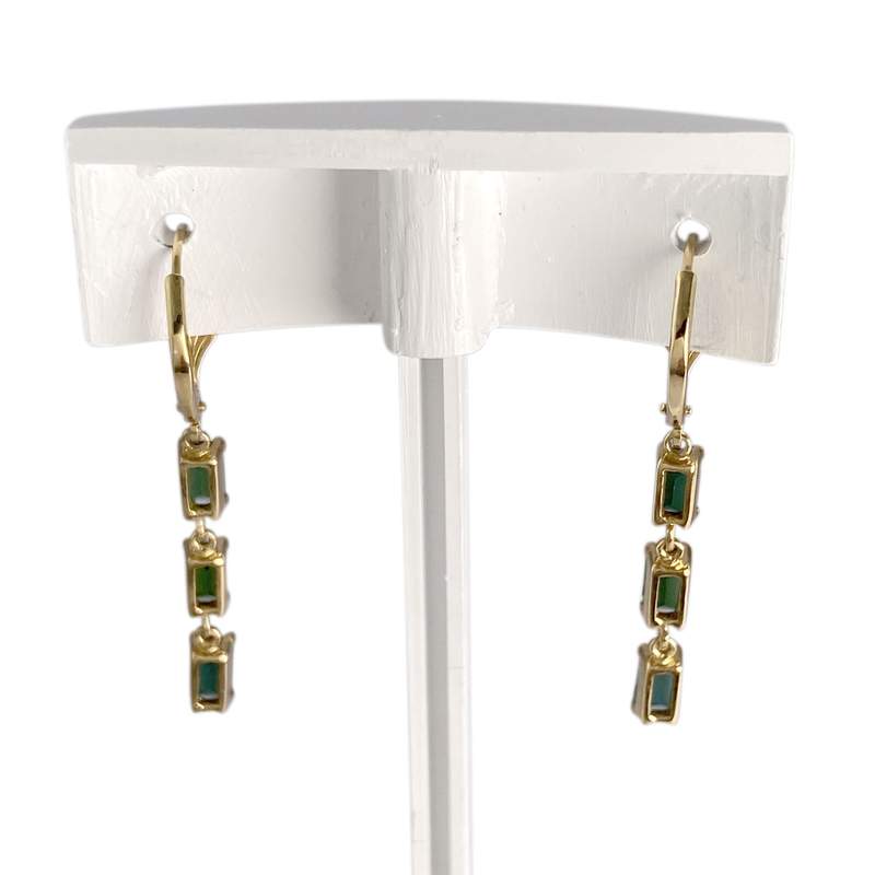 Boucles d'oreilles d'occasion or 750 jaune tourmalines vertes - vue 3