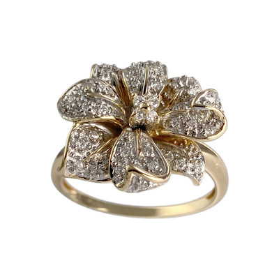 Bague d'occasion or 750 2 tons fleur diamants
