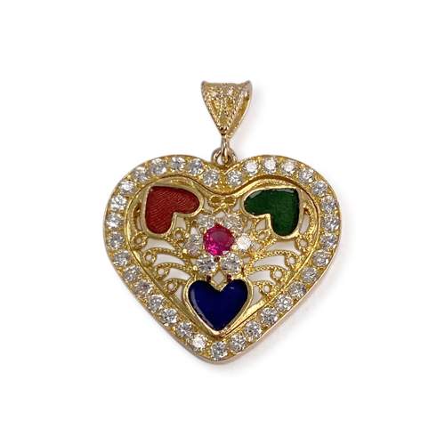 Pre-owned 14K yellow gold pendant with synthetic rubies and zirconia
