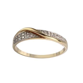 Tweekleurige tweedehands ring van 750 goud met diamanten