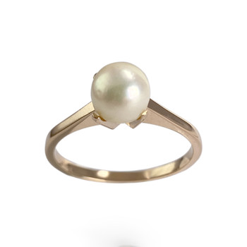 Second-hand gold ring 750 yellow cultured pearl