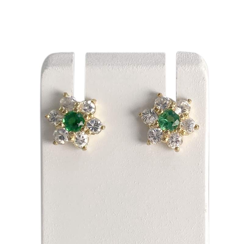 Boucles d'oreilles d'occasion or 750 jaune zirconias pierres synthétique - vue 1