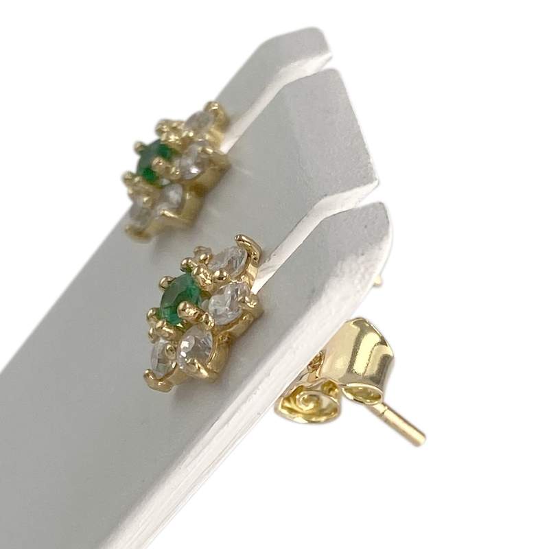 Boucles d'oreilles d'occasion or 750 jaune zirconias pierres synthétique - vue 2