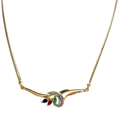 Collier d'occasion or 750 jaune maille anglaise saphir rubis emeraude - vue 1