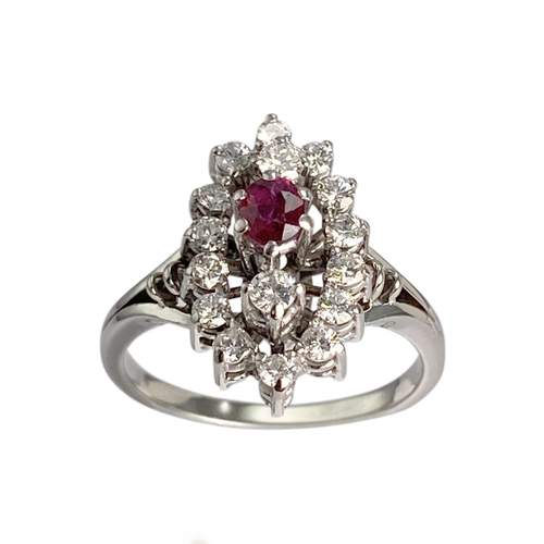 Bague d'occasion or 750 blanc diamant rubis