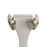 Boucles d'oreilles d'occasion  or 2 tons 750 perle de culture diamants émeraudes - vue 1