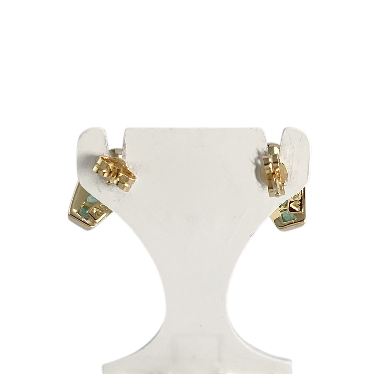 Boucles d'oreilles d'occasion  or 2 tons 750 perle de culture diamants émeraudes - vue 3