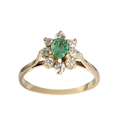 Bague d'occasion or 750 jaune émeraude et diamants - vue 1