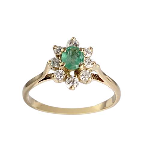 Bague d'occasion or 750 jaune émeraude et diamants