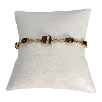 Bracelet d'occasion  or 750 2 tons maille fantaisie diamant et quartz fumé