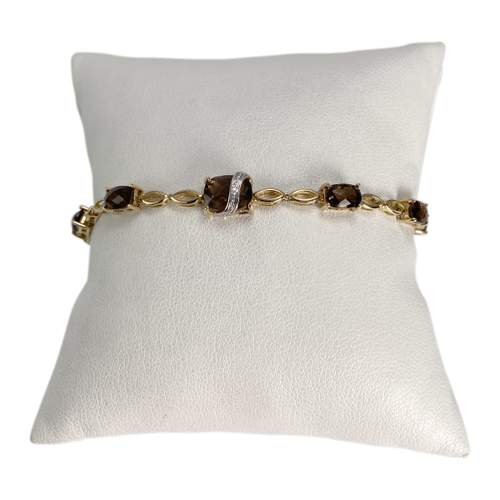 Bracelet d'occasion  or 750 2 tons maille fantaisie diamant et quartz fumé
