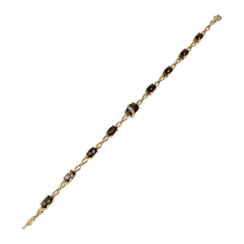 Bracelet d'occasion  or 750 2 tons maille fantaisie diamant et quartz fumé