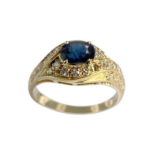 Bague d'occasion or 750 jaune diamants et saphir
