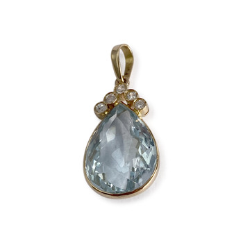 Pendentif d'occasion or 750 jaune zirconias et topaze bleue