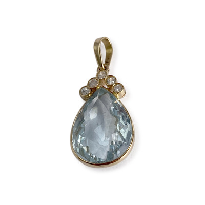 Pendentif d'occasion or 750 jaune zirconias et topaze bleue - vue 1