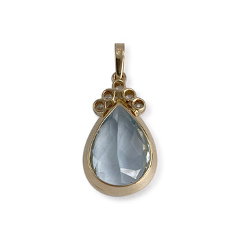 Pendentif d'occasion or 750 jaune zirconias et topaze bleue