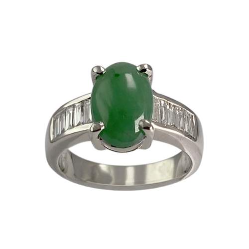 Bague d'occasion or 750 blanc jade et diamants