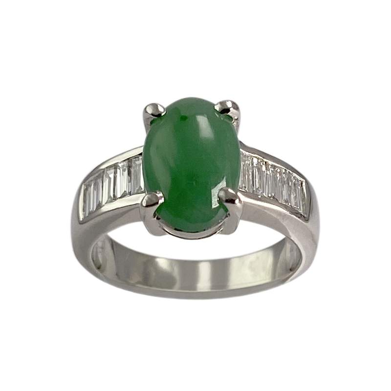 Bague d'occasion or 750 blanc jade et diamants - vue 1