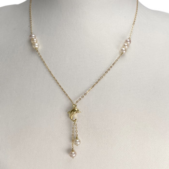Pre-owned 14K yellow gold chain necklace with cultured pearls