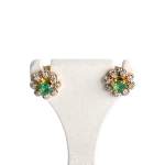 Boucles d'oreilles d'occasion  or 750 2 tons diamants émeraudes - vue 1