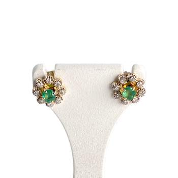 Boucles d'oreilles d'occasion  or 750 2 tons diamants émeraudes
