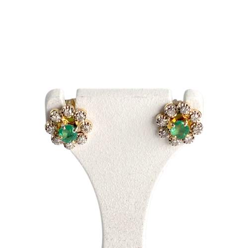 Boucles d'oreilles d'occasion  or 750 2 tons diamants émeraudes