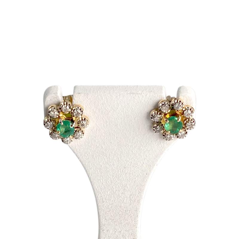 Boucles d'oreilles d'occasion  or 750 2 tons diamants émeraudes - vue 1