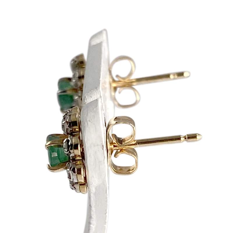 Boucles d'oreilles d'occasion  or 750 2 tons diamants émeraudes - vue 2