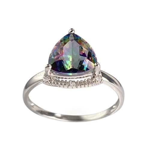 Bague d'occasion or 375 blanc quartz diamants