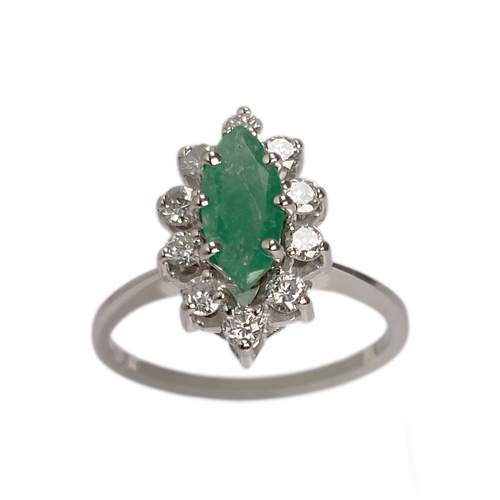 Bague d'occasion or 750 blanc diamants émeraude