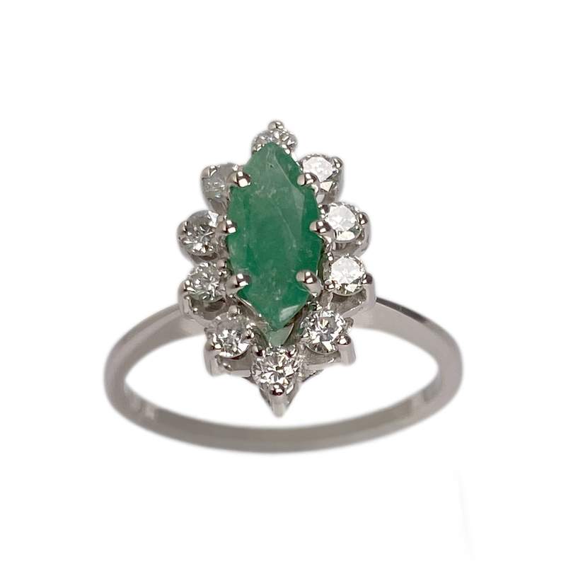 Bague d'occasion or 750 blanc diamants émeraude - vue 1