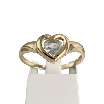 Bague d'occasion or 750 jaune coeur aigue marine