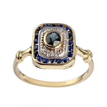 Pre-owned two-tone gold ring, 750, with diamonds and sapphires