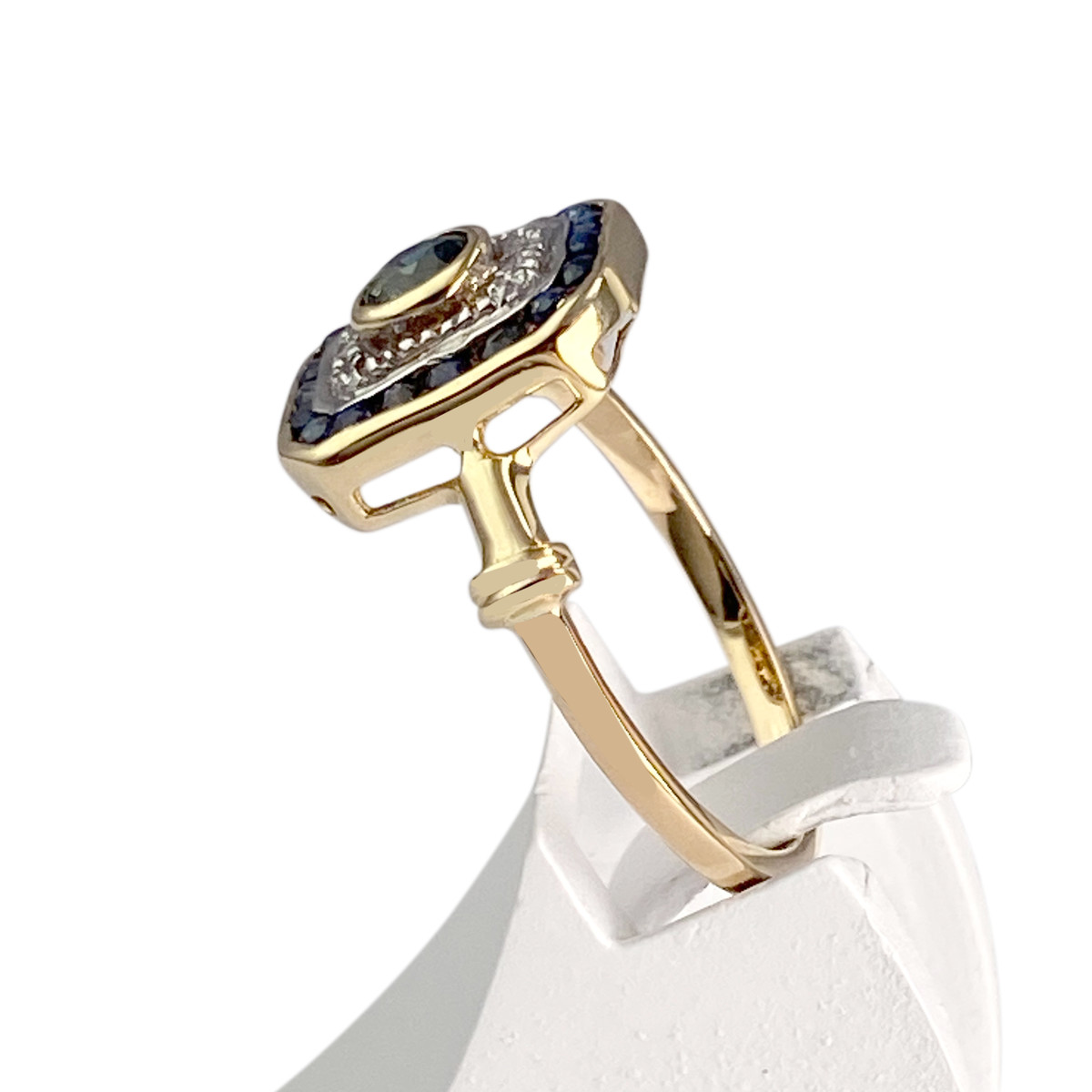 Bague d'occasion or 2 tons  750  diamants saphirs - vue 2