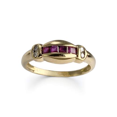 Bague d'occasion or 750 jaune diamants et rubis