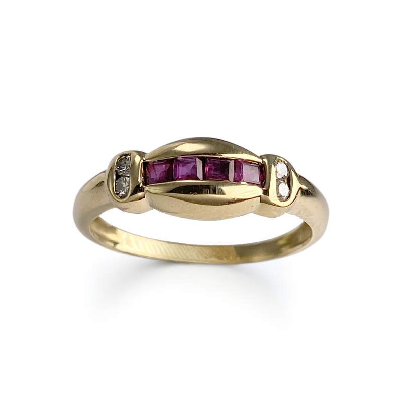 Bague d'occasion or 750 jaune diamants et rubis - vue 1