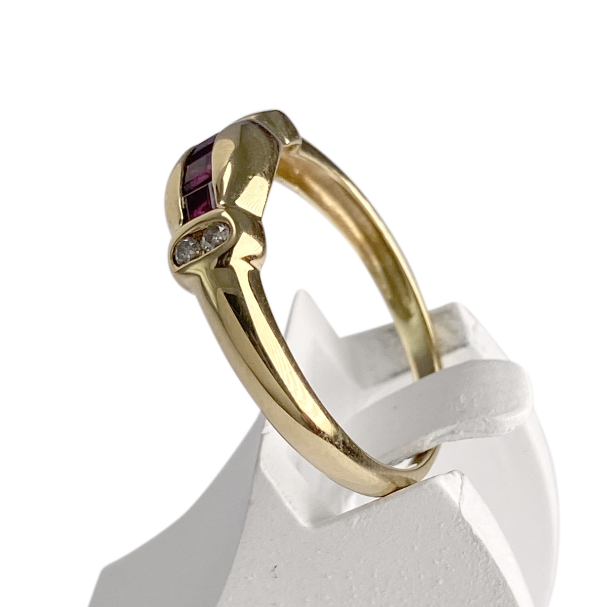 Bague d'occasion or 750 jaune diamants et rubis - vue 2