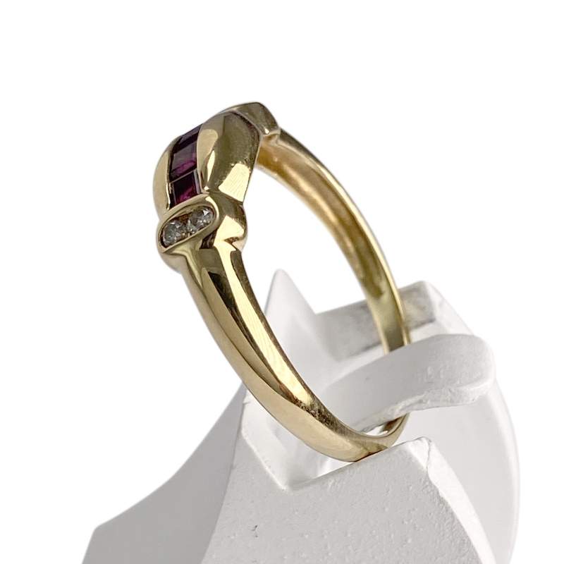 Bague d'occasion or 750 jaune diamants et rubis - vue 2