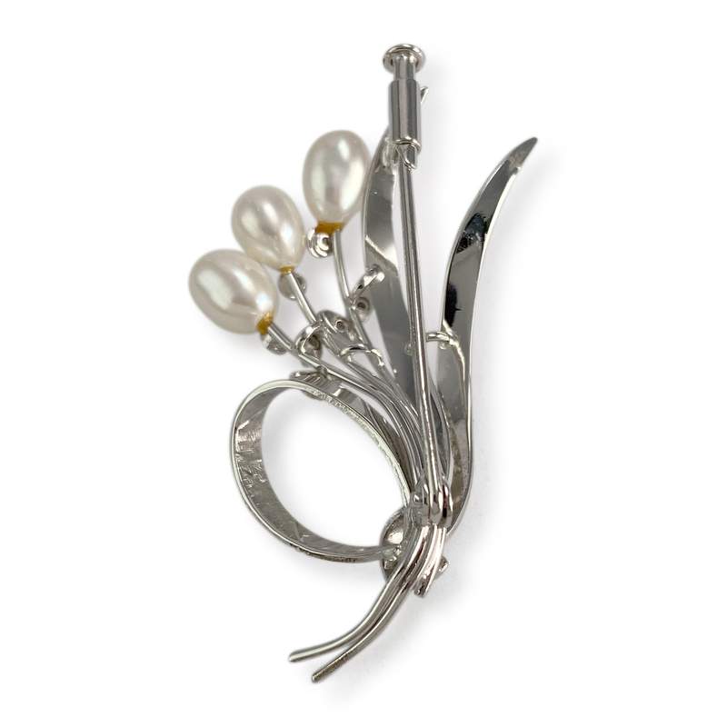 Broche d'occasion or 750 blanc diamant perle de culture - vue 2