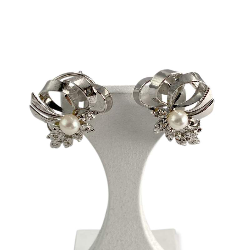 Boucles d'oreilles d'occasion or 750 blanc diamants,  perles de culture - vue 1