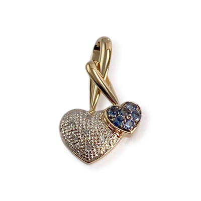 Pendentif d'occasion or 750 2 tons coeur diamant saphir - vue 1