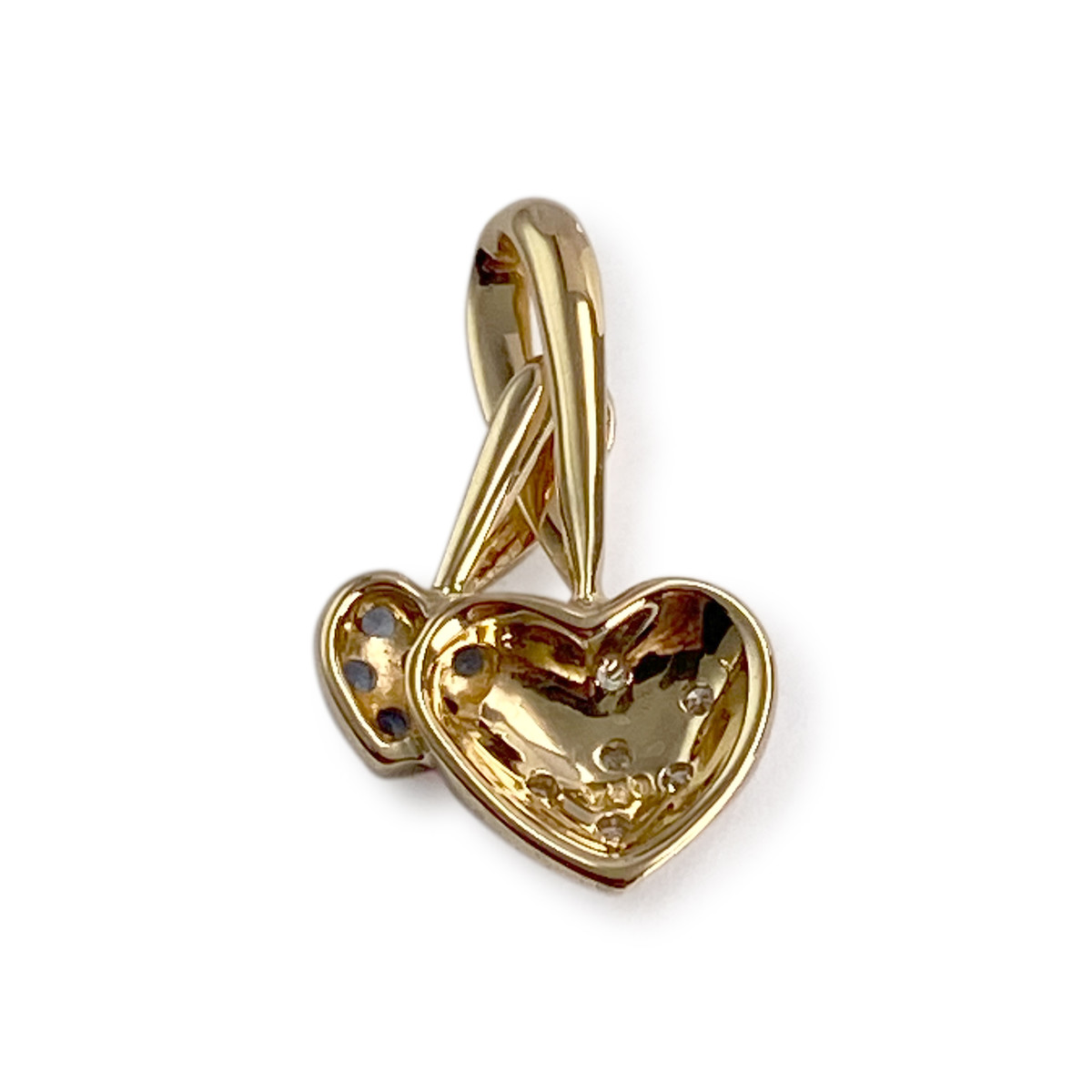 Pendentif d'occasion or 750 2 tons coeur diamant saphir - vue 2