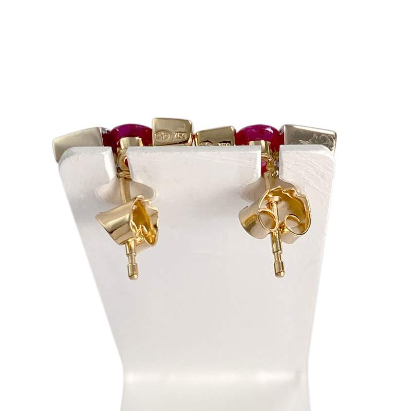 Boucles d'oreilles d'occasion or 750 2 tons diamant rubis - vue 3