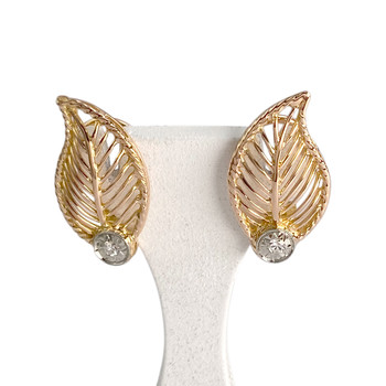 Boucles d'oreilles d'occasion or 750 2 tons feuille diamant