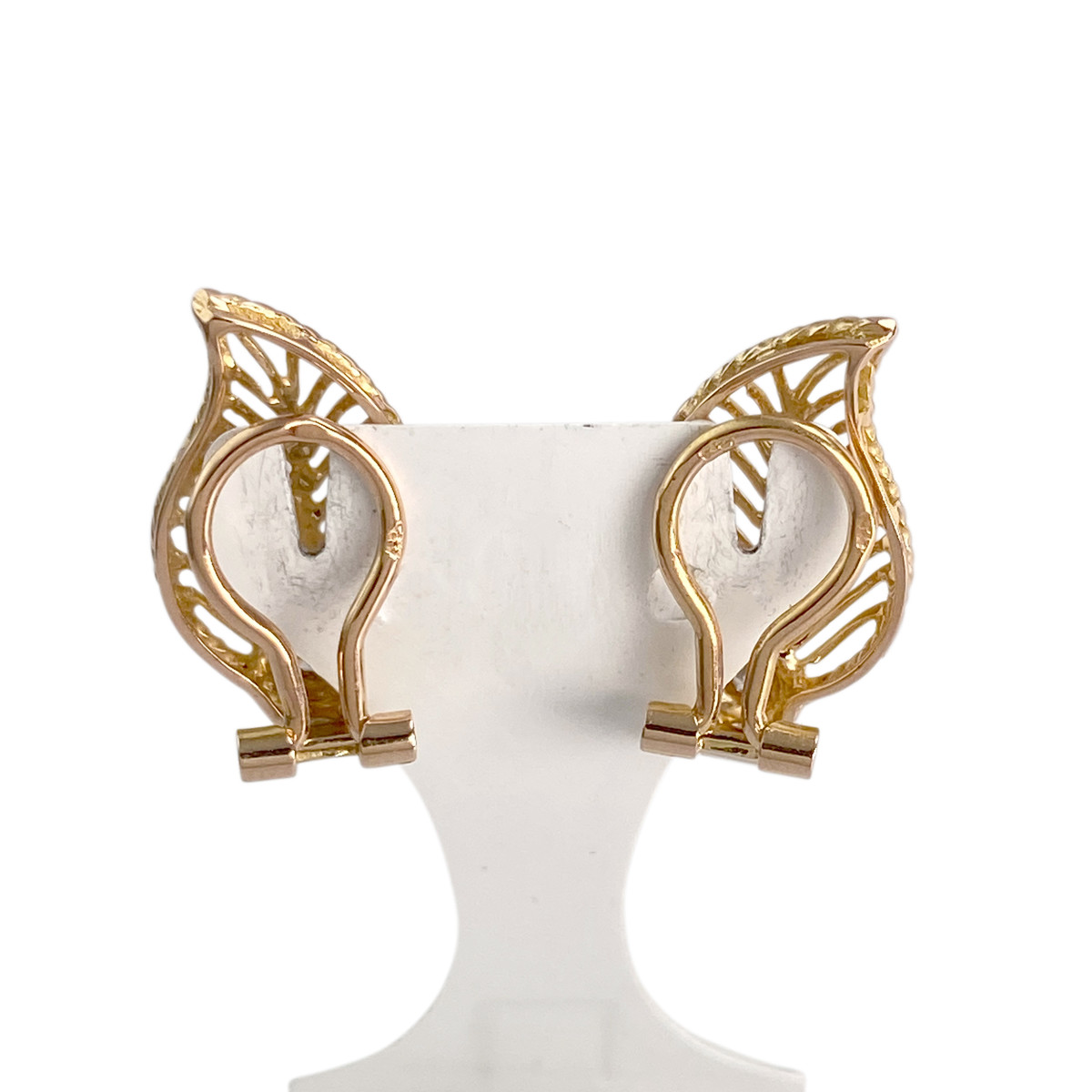 Boucles d'oreilles d'occasion or 750 2 tons feuille diamant - vue 3