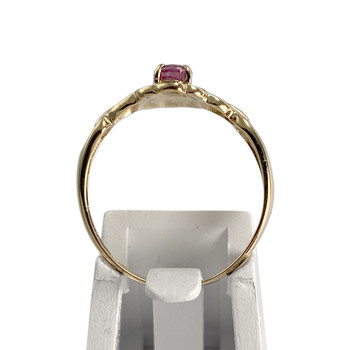 Tweekleurige tweedehands ring van 750 goud met diamant en saffier