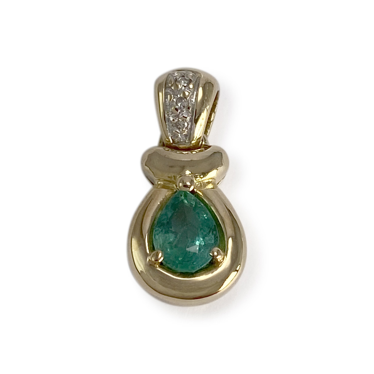 Pendentif d'occasion or 750 2 tons diamants emeraude
