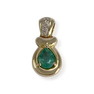 Pendentif d'occasion or 750 2 tons diamants emeraude
